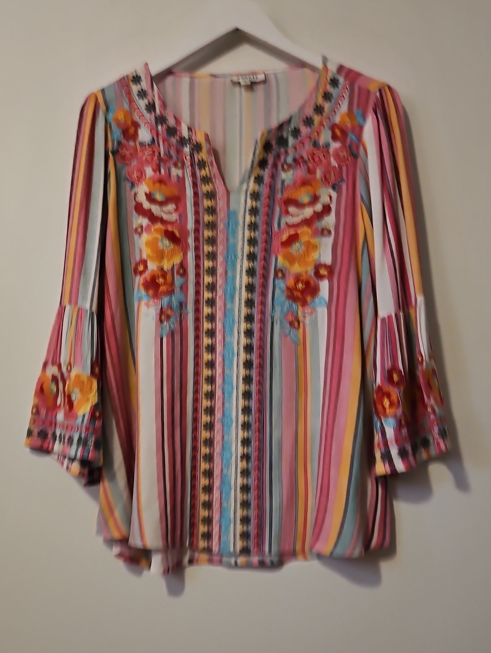 ANDREE BY UNIT Pink Multi-Stripe Embroidered Tunic S
